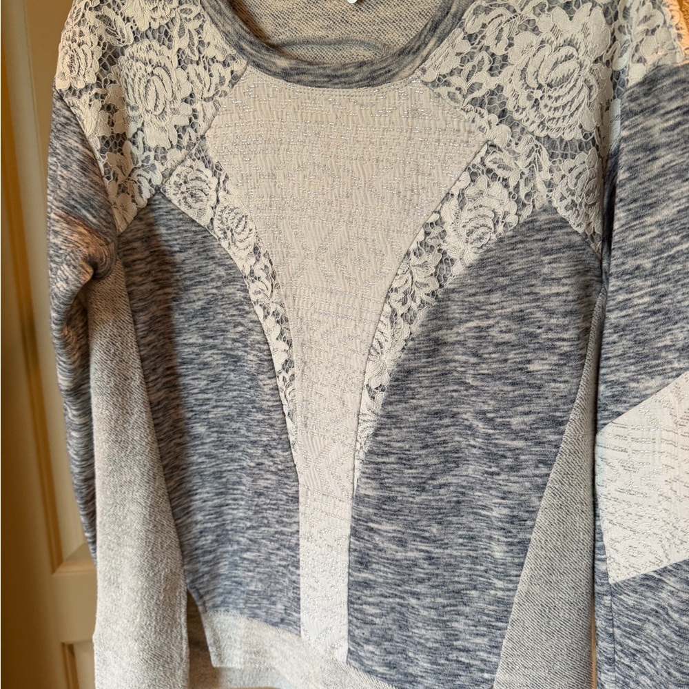 Rebecca Taylor Gray and Cream Lace Panel Knit Tunic